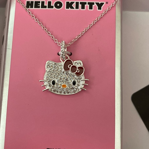 Hello Kitty Brass Silver Plated Crystal Necklace - Picture 1 of 2